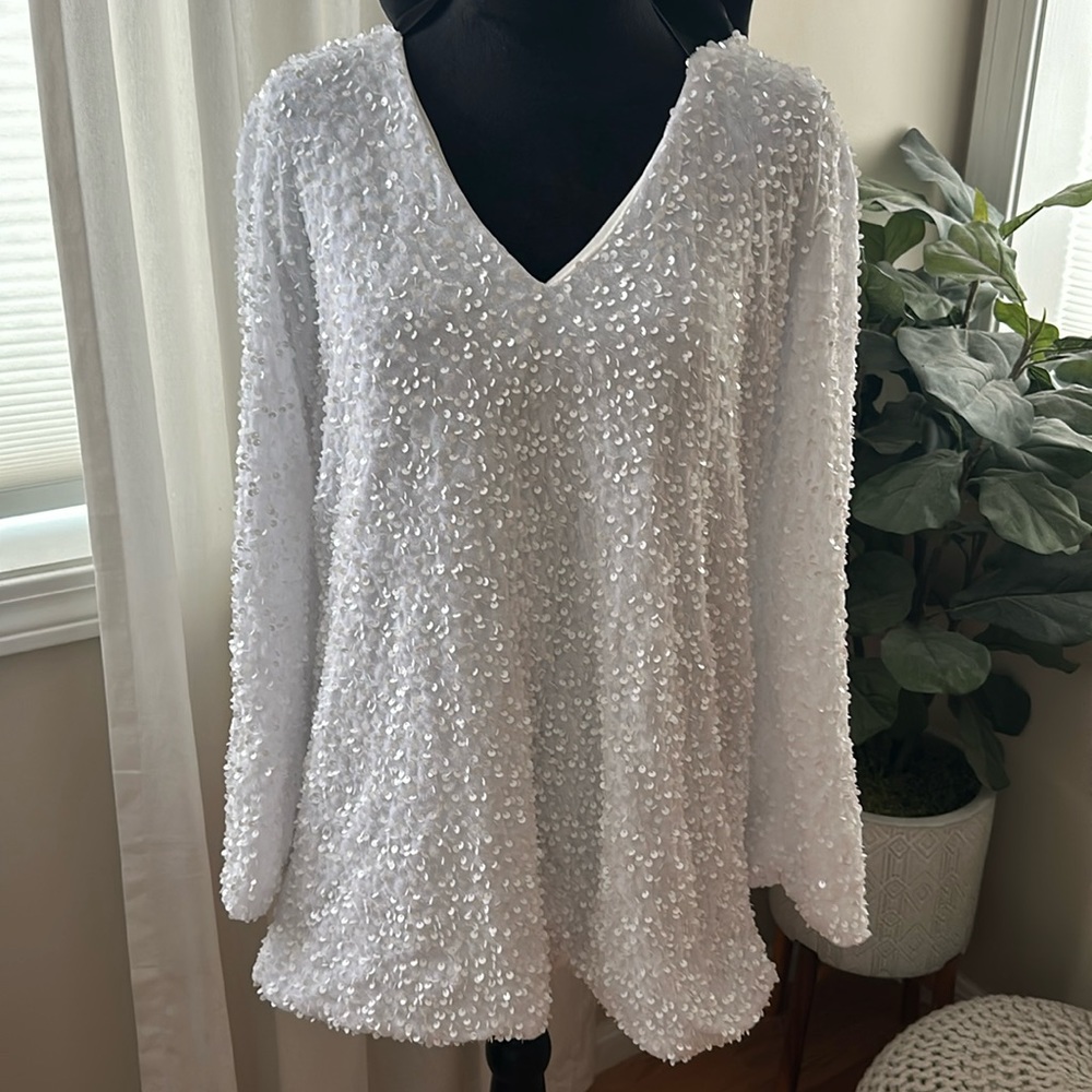 White sequin bow mini dress